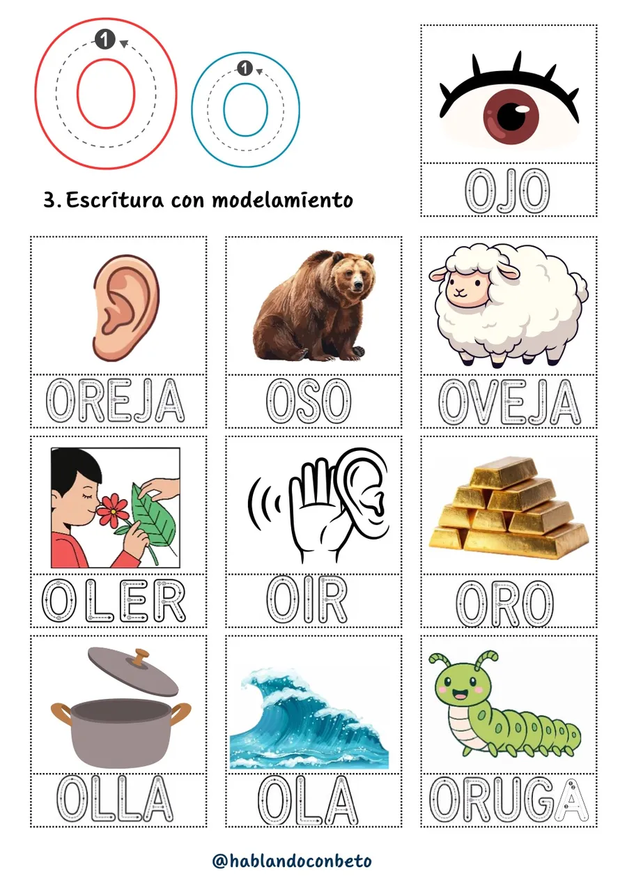 Aprendo a Leer y Escribir con Beto: Letra O, página de muestra 2
