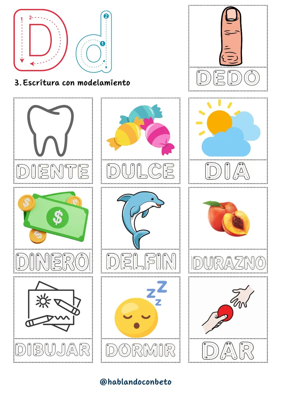 Aprendo a Leer y Escribir con Beto: Letra D, página de muestra 2