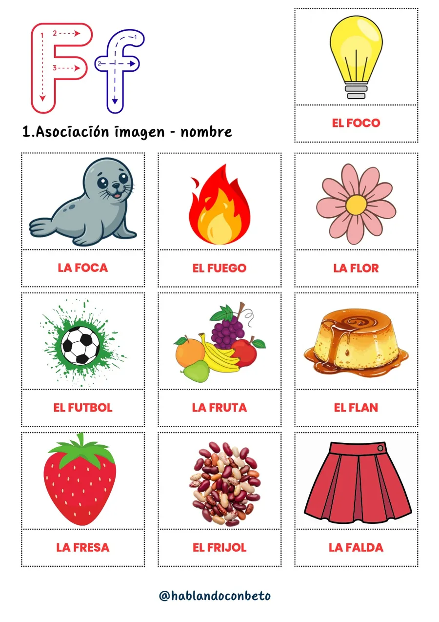Aprendo a Leer y Escribir con Beto: Letra F, página de muestra 1
