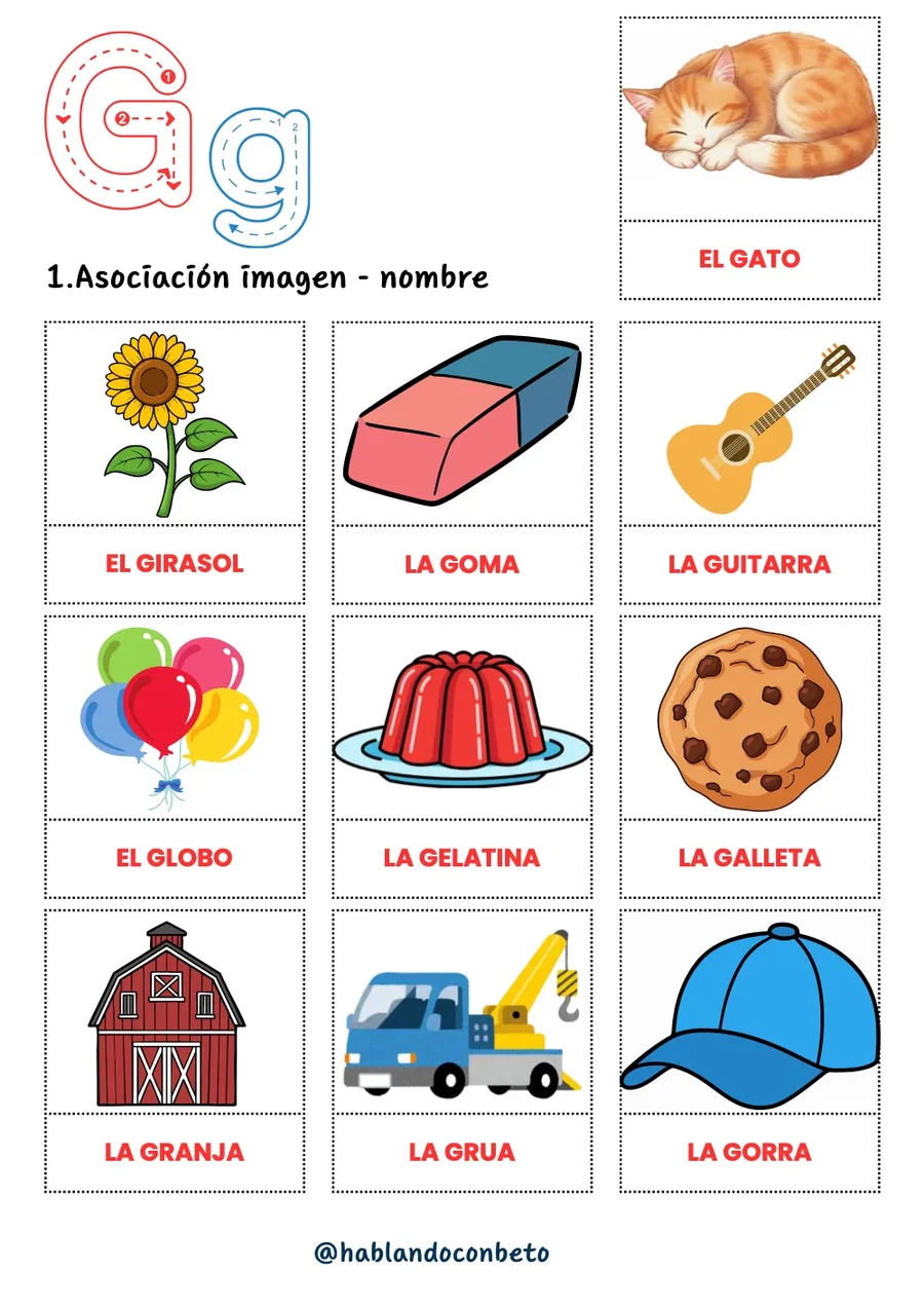 Aprendo a Leer y Escribir con Beto: Letra G, página de muestra 1