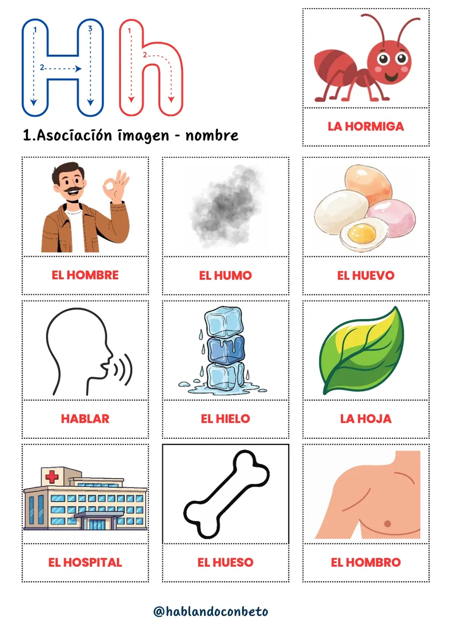 Aprendo a Leer y Escribir con Beto: Letra H, página de muestra 1