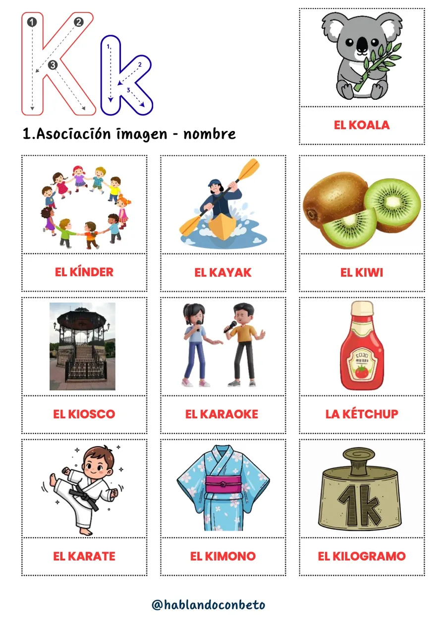 Aprendo a Leer y Escribir con Beto: Letra K, página de muestra 1