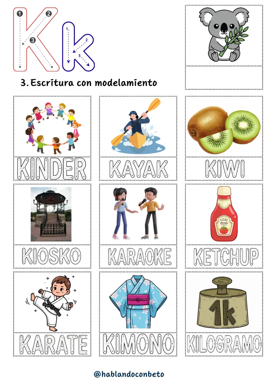Aprendo a Leer y Escribir con Beto: Letra K, página de muestra 2
