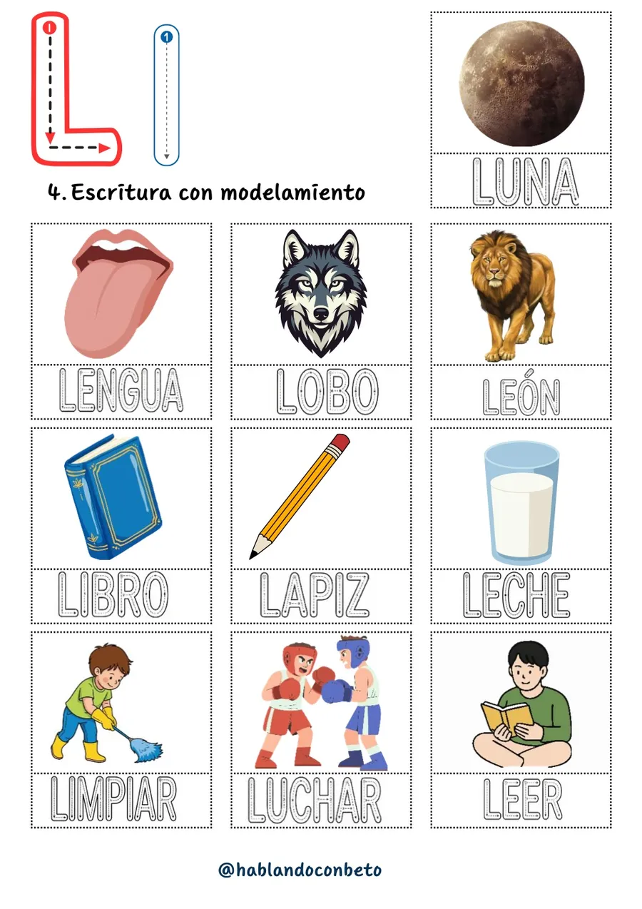 Aprendo a Leer y Escribir con Beto: Letra L, página de muestra 1