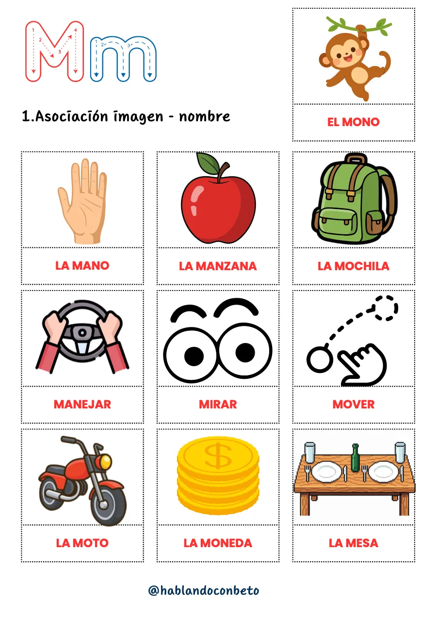 Aprendo a Leer y Escribir con Beto: Letra M, página de muestra 1