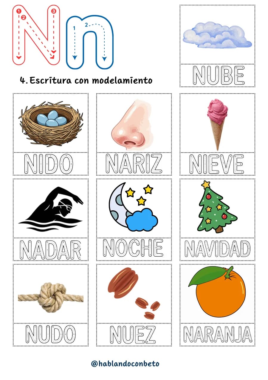 Aprendo a Leer y Escribir con Beto: Letra N, página de muestra 2
