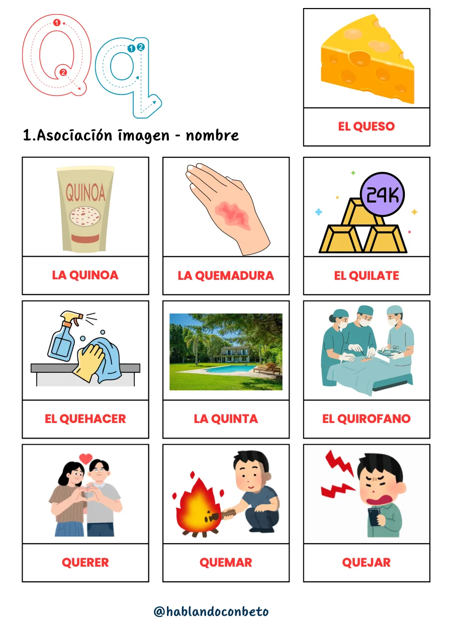 Aprendo a Leer y Escribir con Beto: Letra Q, página de muestra 1