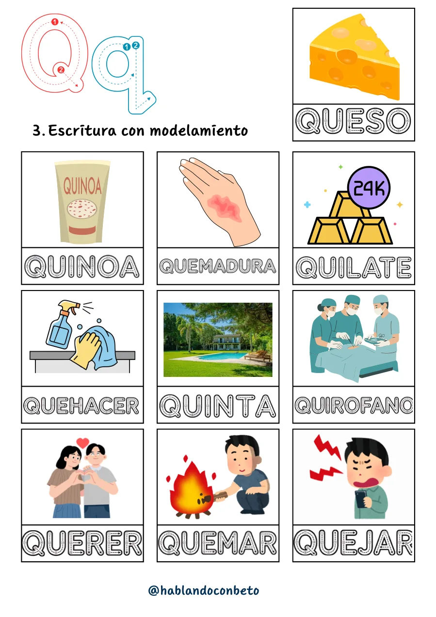 Aprendo a Leer y Escribir con Beto: Letra Q, página de muestra 2