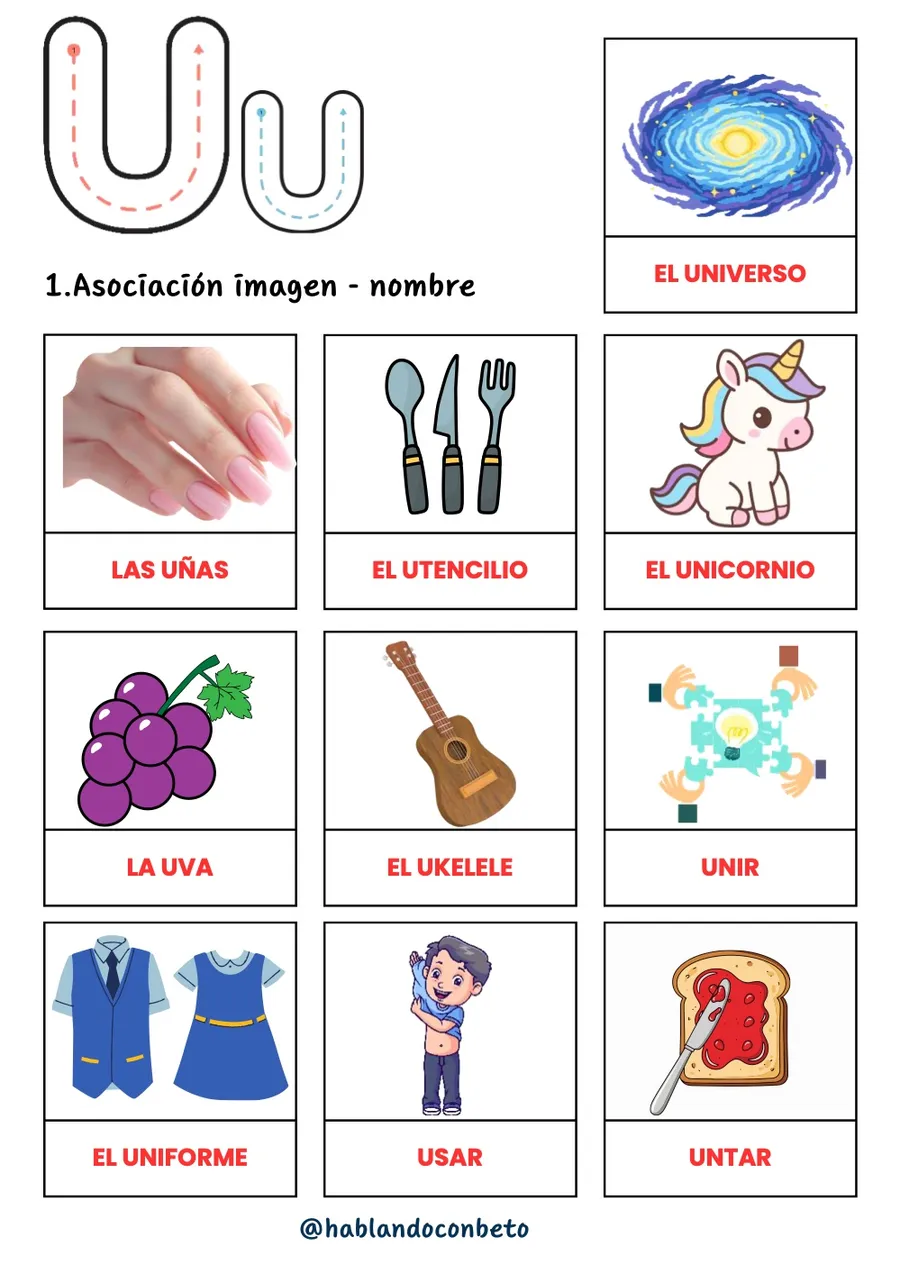 Aprendo a Leer y Escribir con Beto: Letra U, página de muestra 1