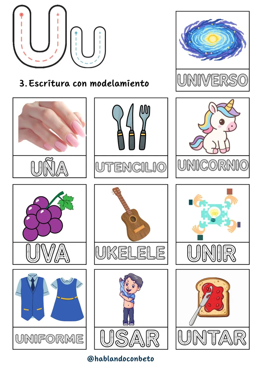 Aprendo a Leer y Escribir con Beto: Letra U, página de muestra 2