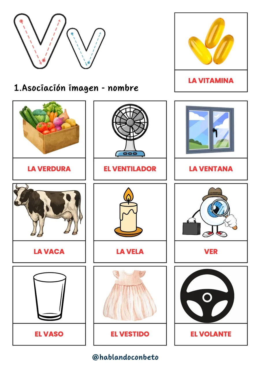 Aprendo a Leer y Escribir con Beto: Letra V, página de muestra 1