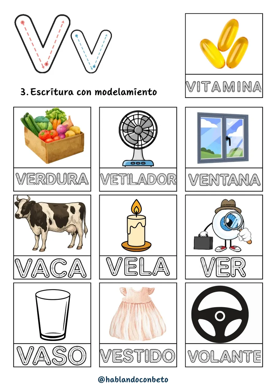 Aprendo a Leer y Escribir con Beto: Letra V, página de muestra 2