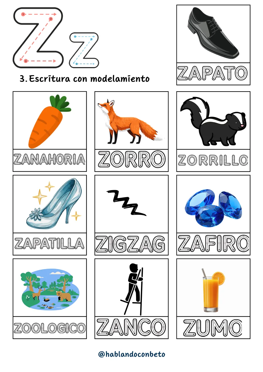 Aprendo a Leer y Escribir con Beto: Letra Z, página de muestra 2
