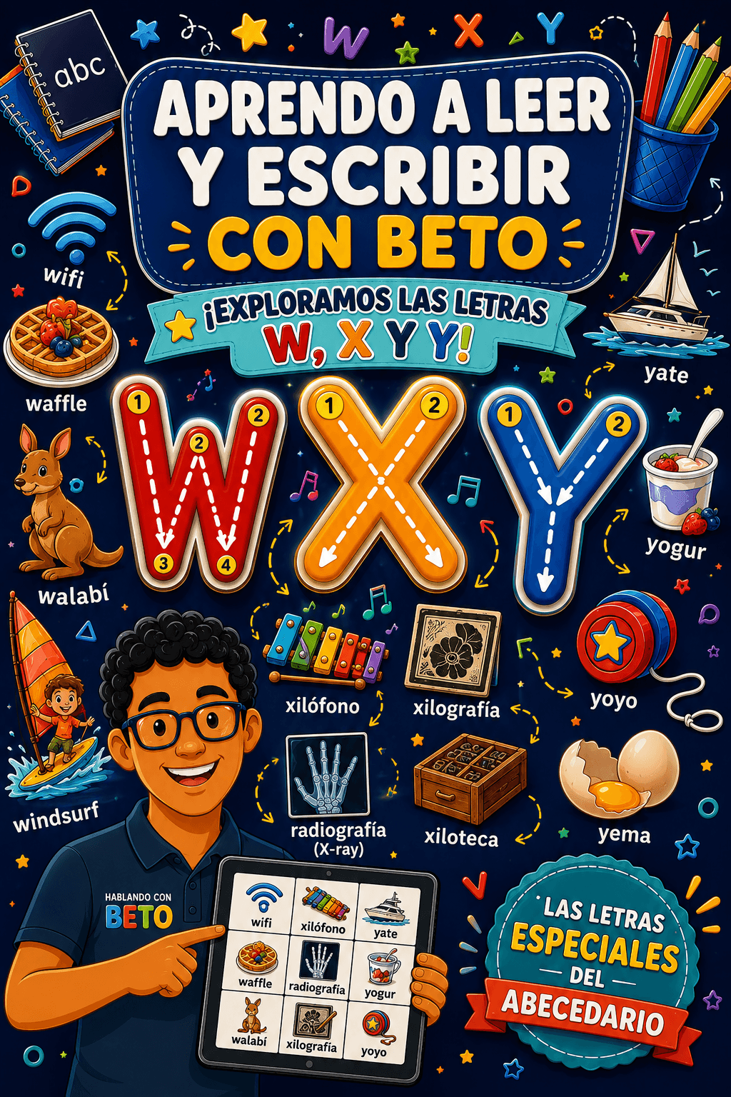 Aprendo a Leer y Escribir con Beto: Letras W, X y Y